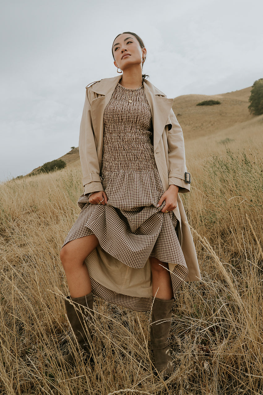 Opal Gingham Maxi Dress In Brown