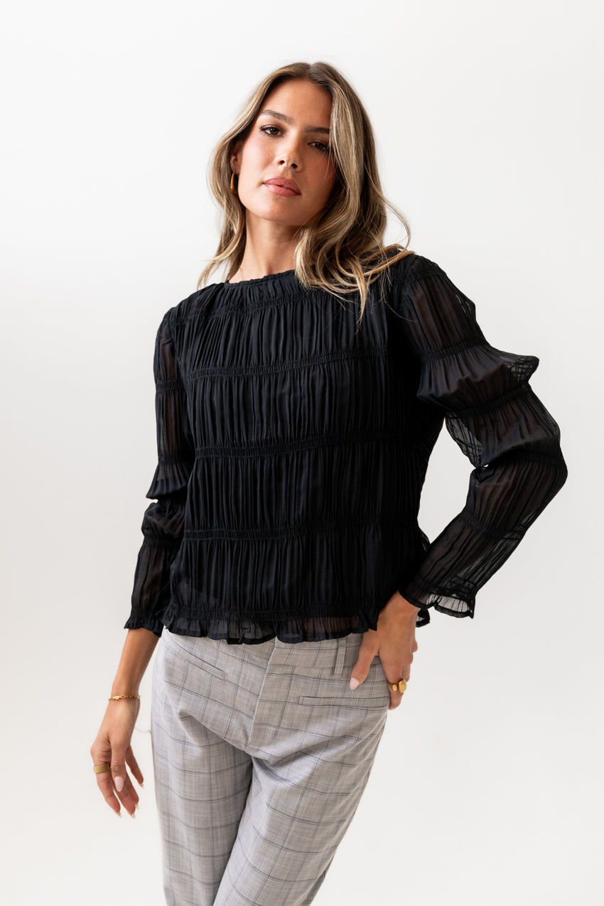 Zuri Smocked Blouse In Black - Final Sale