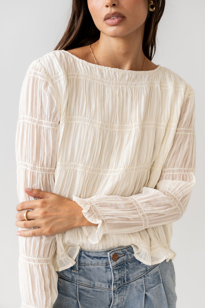 Zuri Smocked Blouse In Cream - Final Sale