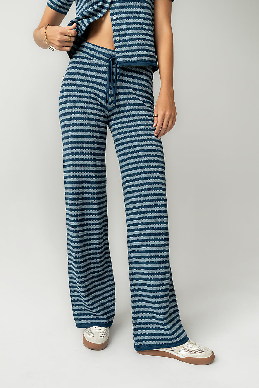 Ireland Striped Wide Leg Pants In Blue - Final Sale