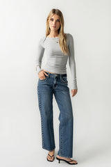 Anya Ribbed Top In Slate Blue - Final Sale