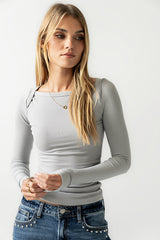 Anya Ribbed Top In Slate Blue - Final Sale