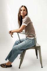 Maddie Ringer Sweater Top in Taupe
