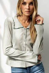 Jazmine Contrast Top In Grey - Final Sale