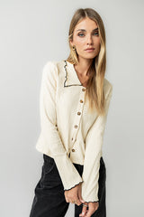 Jazmine Contrast Top In Cream - Final Sale