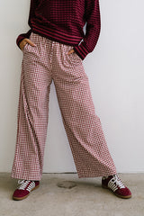 Ada Gingham Wide Leg Pants In Burgundy - Final Sale