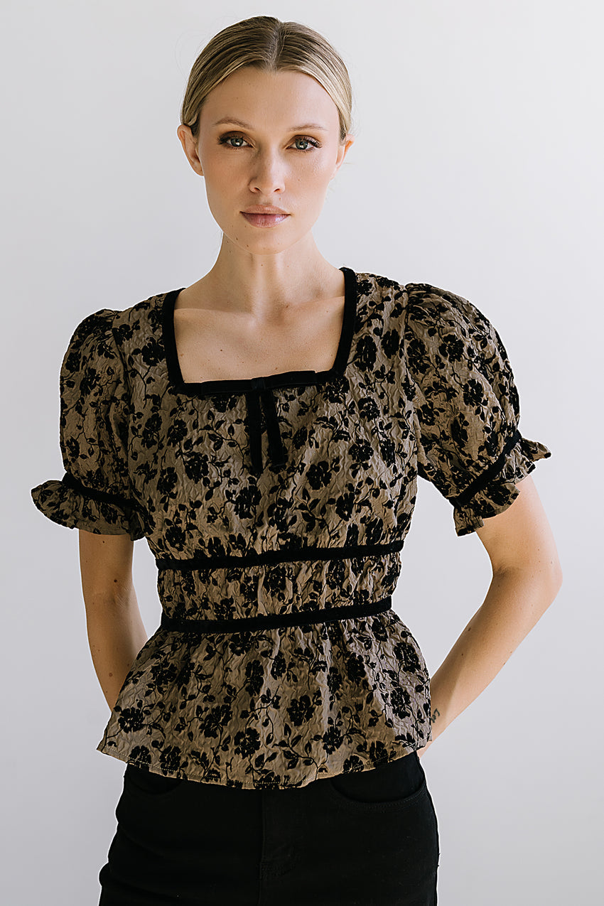 Tallie Floral Blouse in Mocha - FINAL SALE