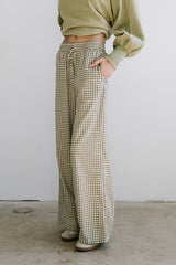 Ada Gingham Wide Leg Pants in Olive - FINAL SALE