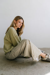 Ada Gingham Wide Leg Pants In Olive - Final Sale