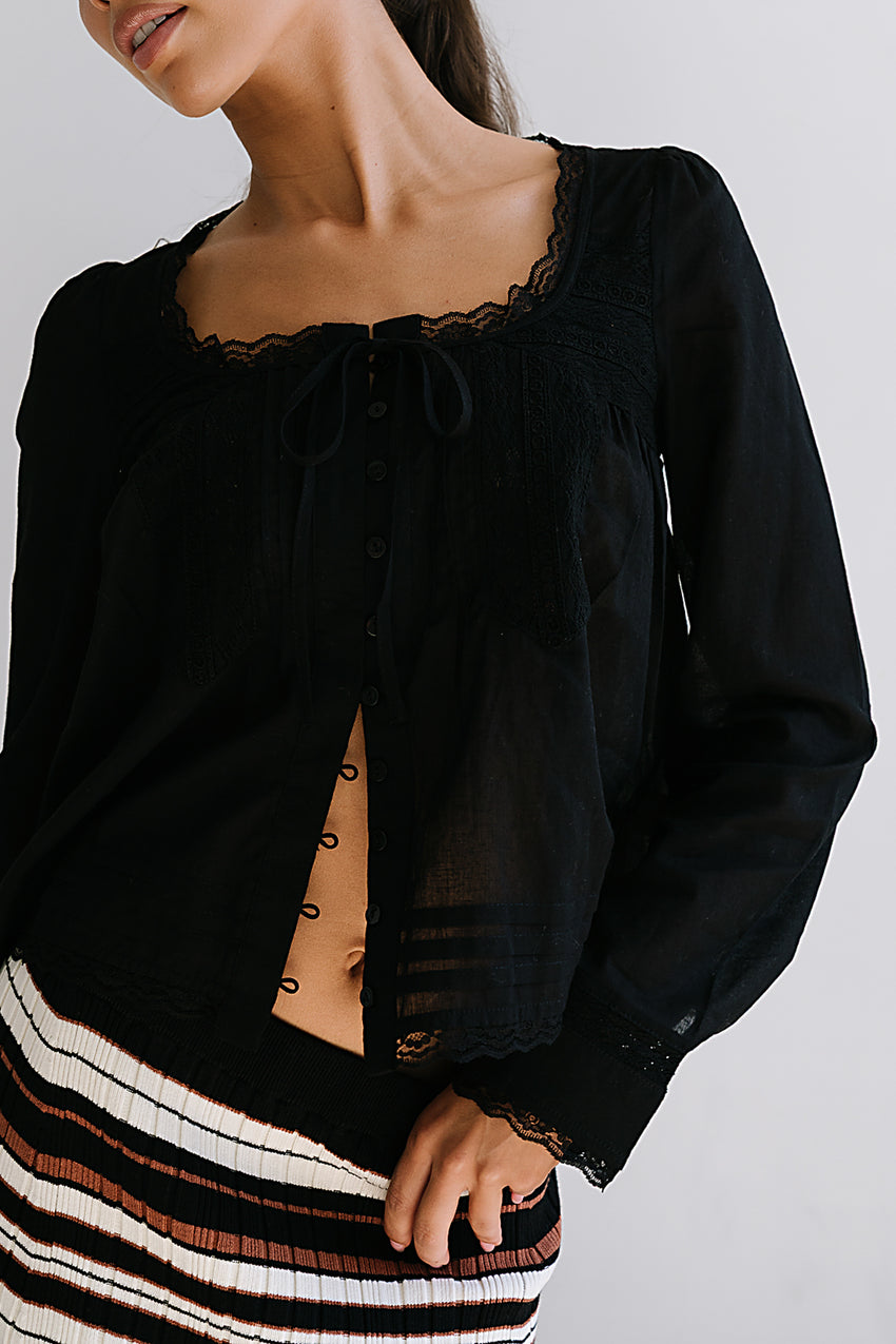 Taylor Sheer Blouse In Black - Final Sale