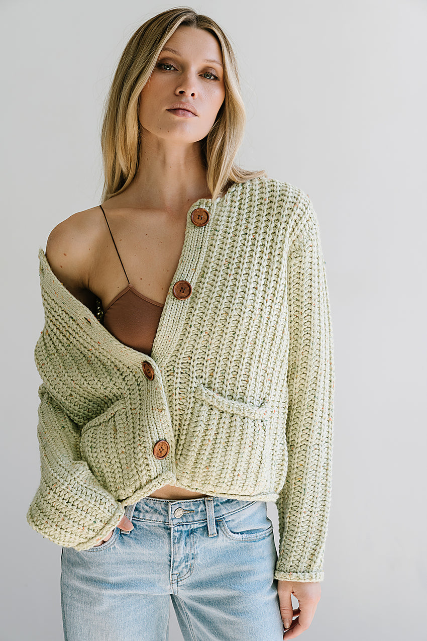 Holland Chunky Knit Cardigan in Sage - FINAL SALE