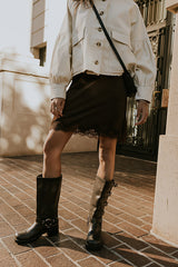 Harper Lace Trim Mini Skirt in Brown