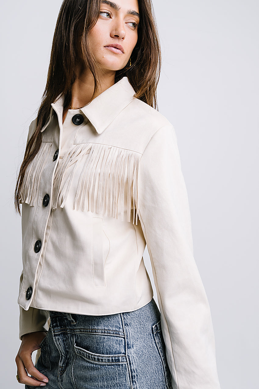 Bridget Fringe Jacket In Bone - Final Sale