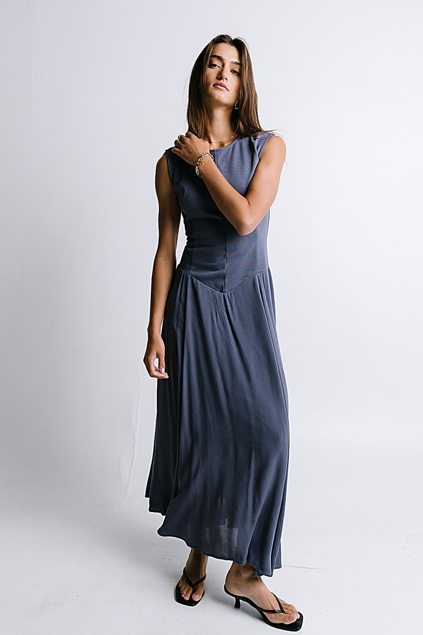 Charles Maxi Dress In Slate Blue - Final Sale