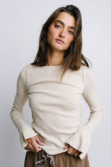 Toby Ribbed Top In Bone - Final Sale