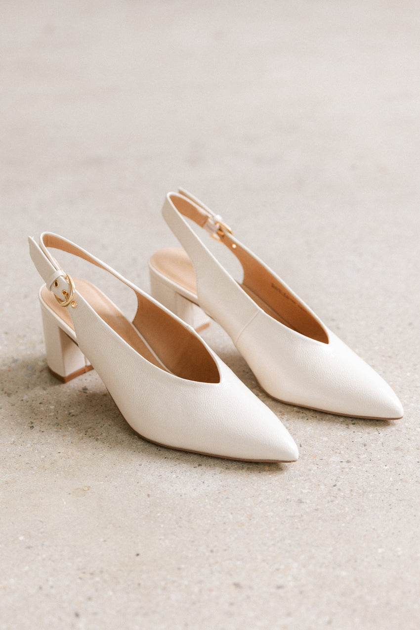 Candice Slingback Heels in Cream - FINAL SALE