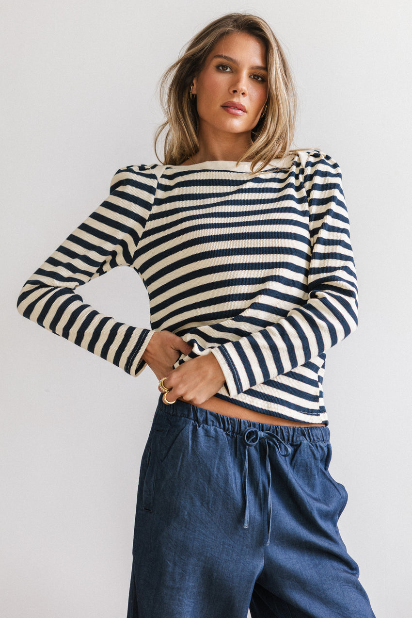 Kathy Waffle Knit Top In Navy - Final Sale