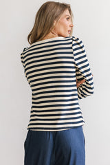 Kathy Waffle Knit Top In Navy - Final Sale