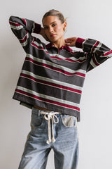 Megan Striped Top In Grey - Final Sale