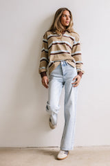 Megan Striped Top In Taupe - Final Sale