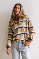 Megan Striped Top in Taupe - FINAL SALE