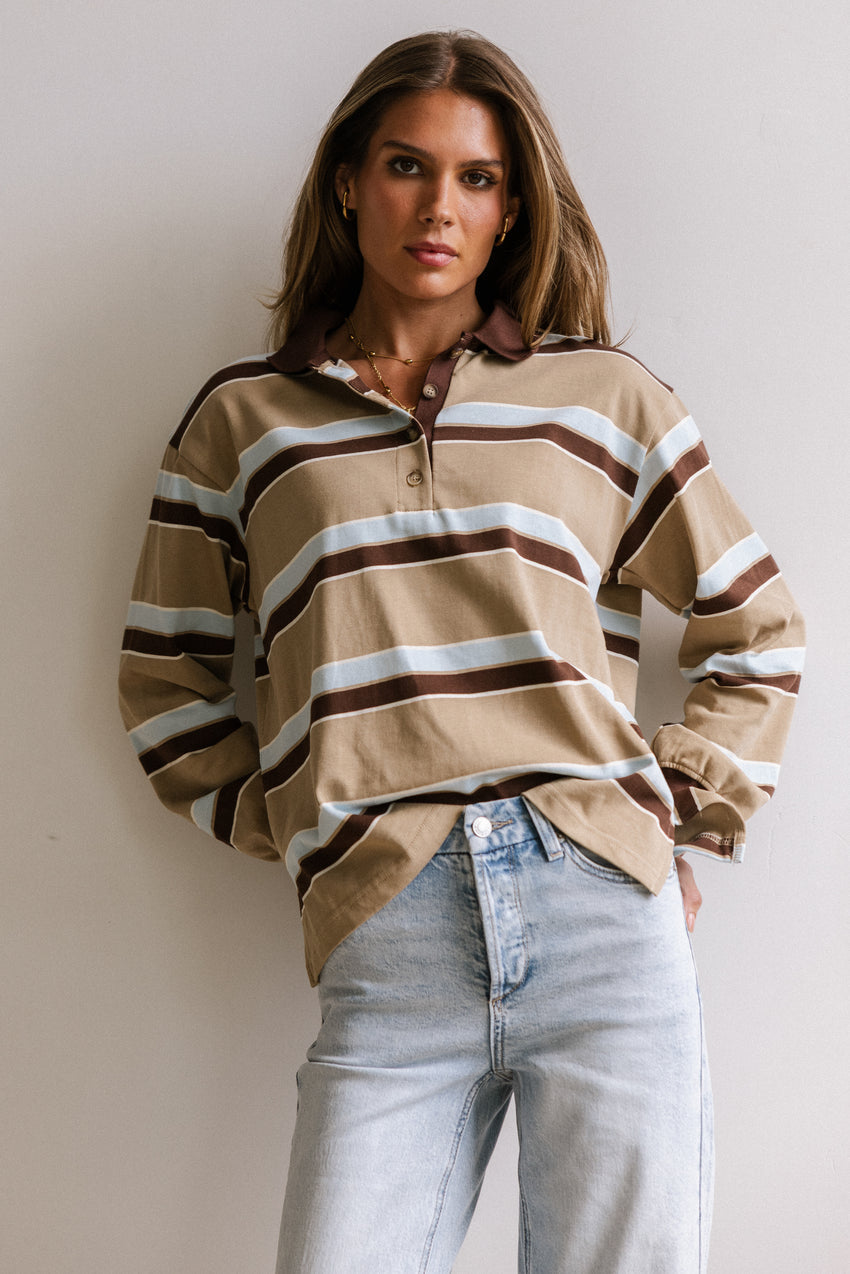 Megan Striped Top In Taupe - Final Sale