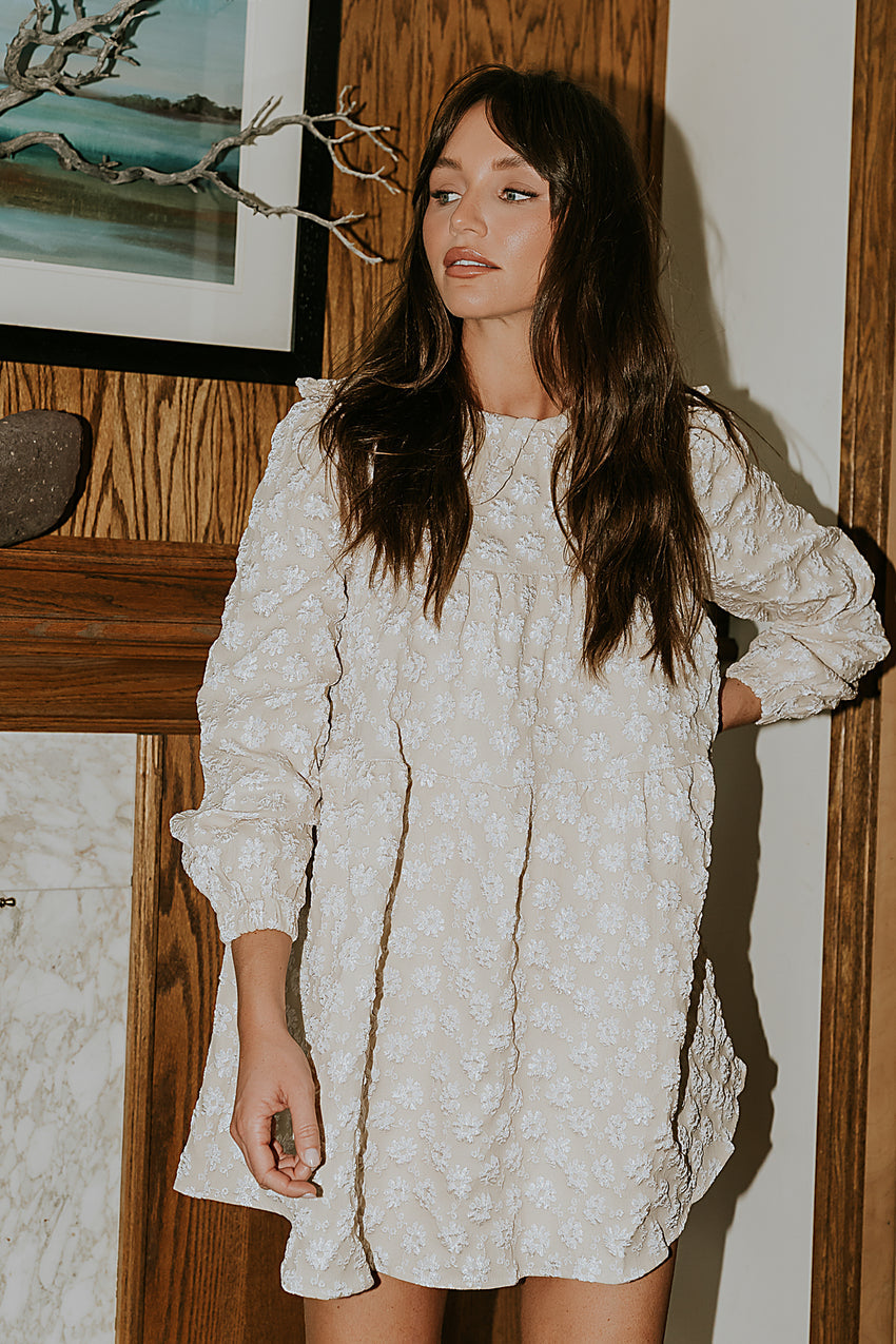Liam Floral Mini Dress In Oatmeal - Final Sale