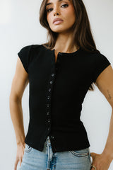 Vestia Button Up Tee In Black - Final Sale