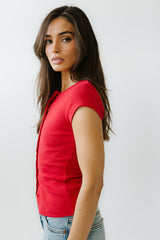 Vestia Button Up Tee In Red - Final Sale