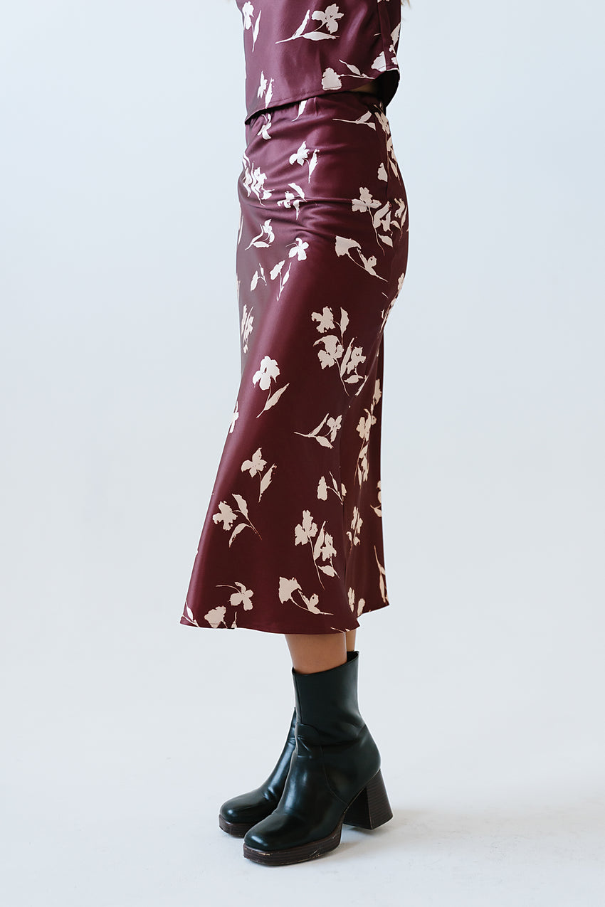 Carsyn Floral Maxi Skirt In Red-Brown - Final Sale