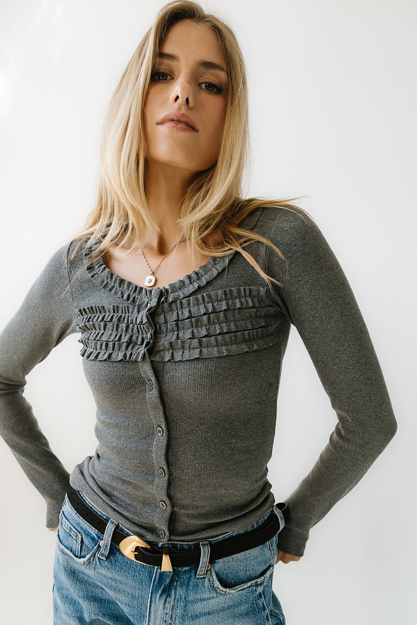 Mattie Ruffle Top In Heather Grey - Final Sale