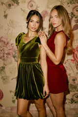 Liora Velvet Mini Dress in Green - FINAL SALE