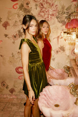 Liora Velvet Mini Dress In Green - Final Sale