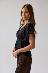 Chelsea Satin Blouse In Black - Final Sale