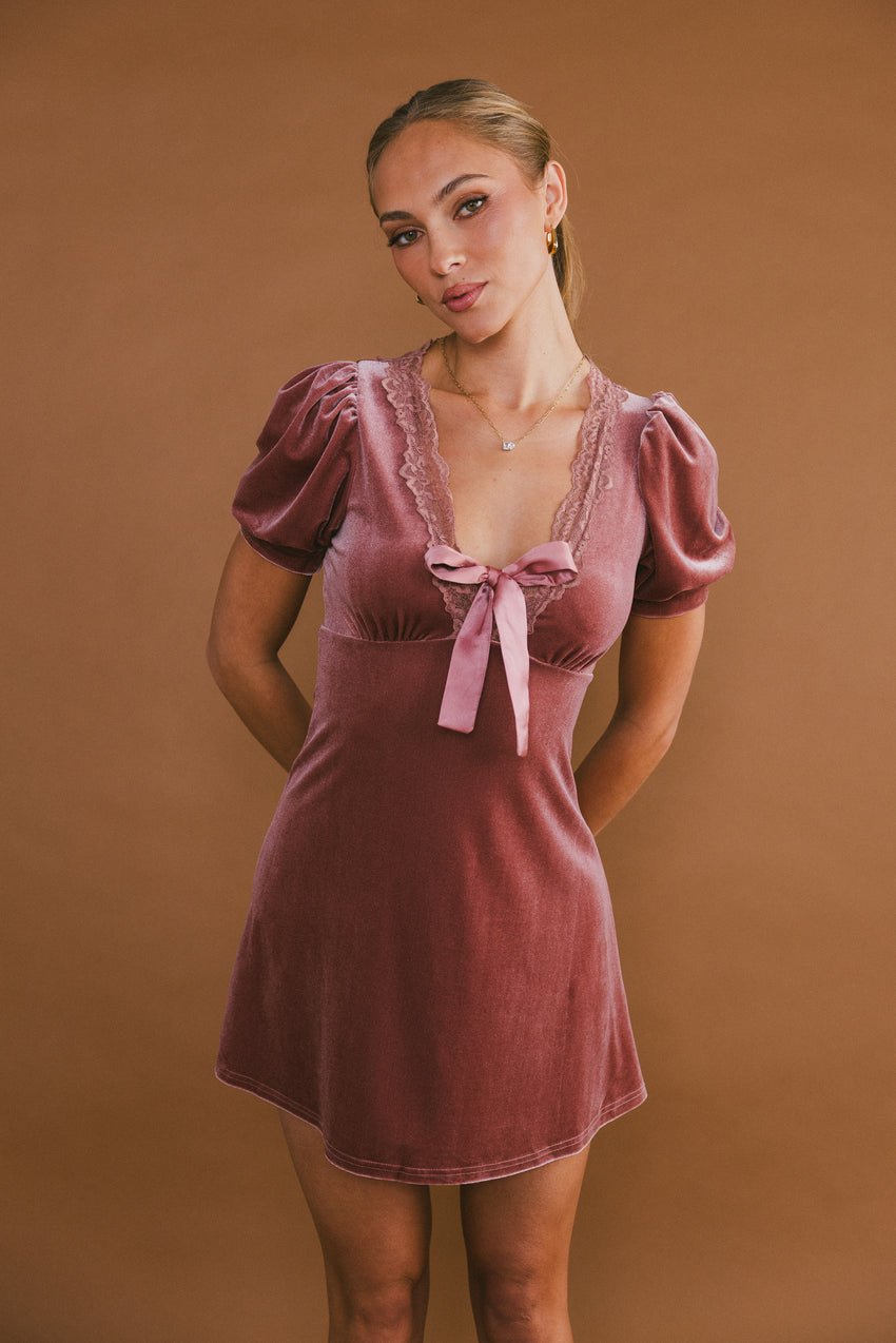 Roxanna Velvet Mini Dress in Mauve - FINAL SALE
