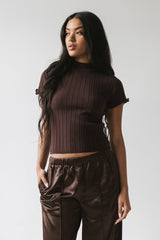 Amara Ribbed Top In Brown - Final Sale