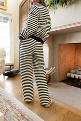 Taya Striped Wide Leg Pants In Navy - Final Sale