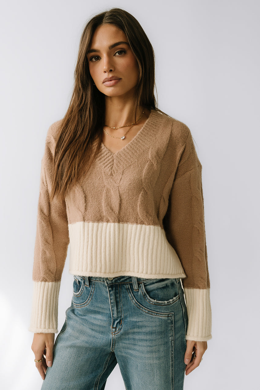 Beckham Cable Knit Sweater In Mocha - Final Sale