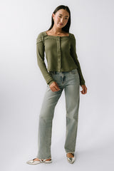 Kandice Waffle Knit Top in Olive - FINAL SALE