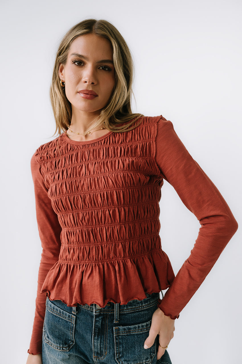 Harry Smocked Top in Brick - FINAL SALE