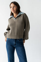 Melissa Contrast Sweater In Olive - Final Sale