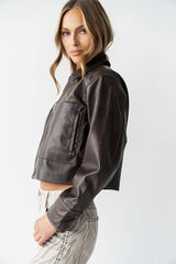 Jaymie Vegan Leather Jacket In Brown - Final Sale