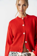 Kasen Knit Cardigan in Red - FINAL SALE