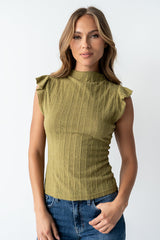 Lue Sheer Top in Olive - FINAL SALE