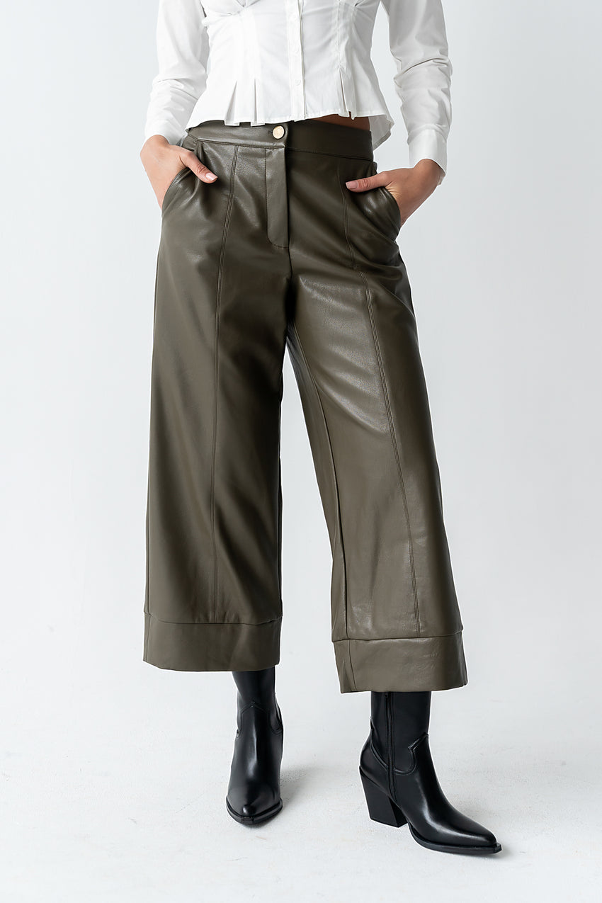 Ulani Vegan Leather Pants In Olive - Final Sale