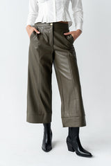 Ulani Vegan Leather Pants In Olive - Final Sale