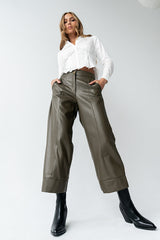 Ulani Vegan Leather Pants in Olive - FINAL SALE
