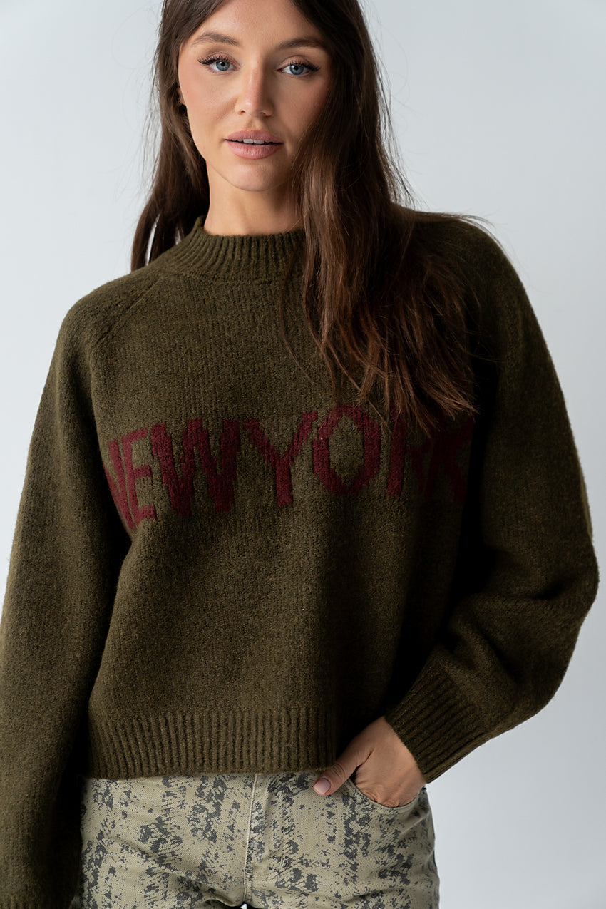 Suzie Graphic Sweater In Olive - Final Sale