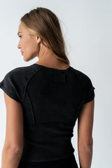 Millie Reverse Seam Top In Black - Final Sale