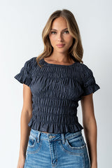 Marta Smocked Blouse In Navy - Final Sale